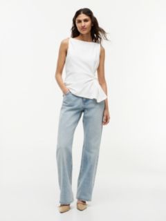 Twist Boat Neck Sleeveless Top — White 2