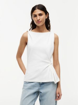 white twist boat neck sleeveless top for women tommy hilfiger