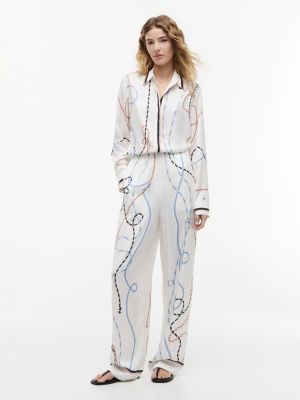 white rope print relaxed straight trousers for women tommy hilfiger