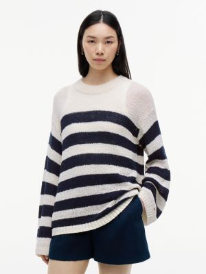 multi stripe relaxed crew neck jumper for women tommy hilfiger