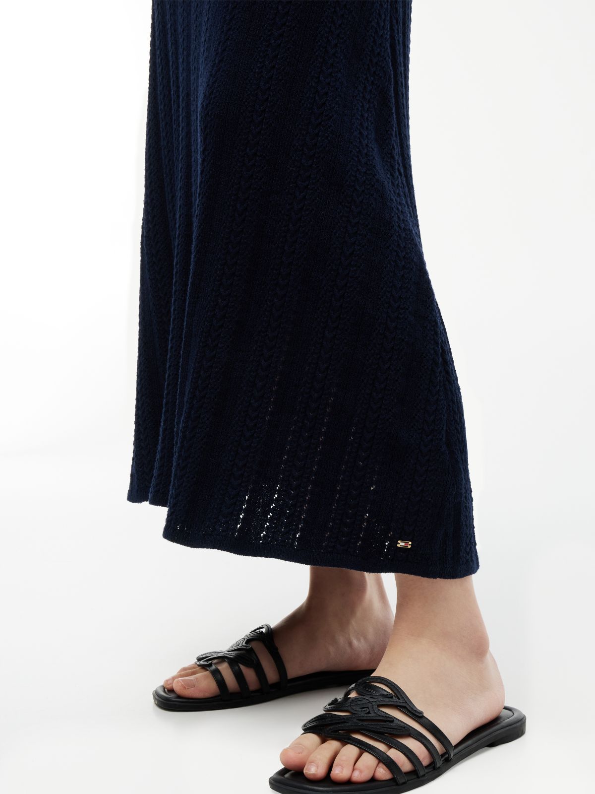Cable Knit Fit And Flare Midi Dress — Blue