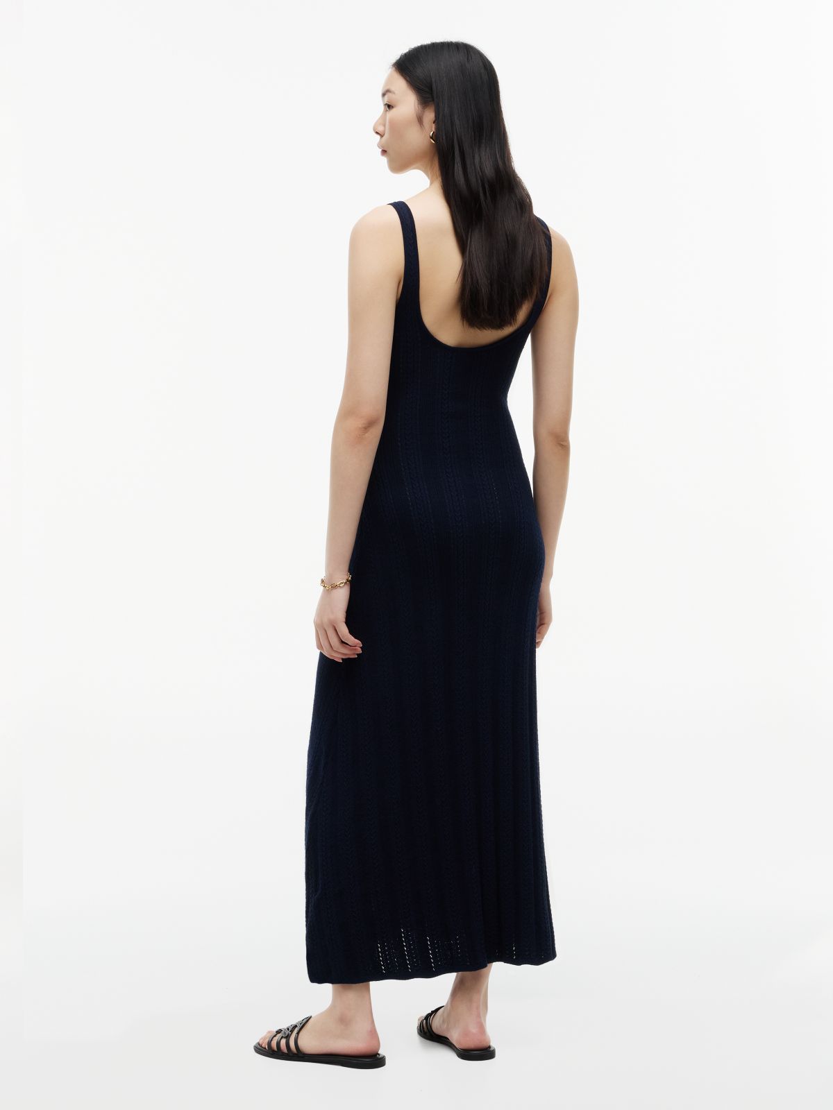 Cable Knit Fit And Flare Midi Dress — Blue