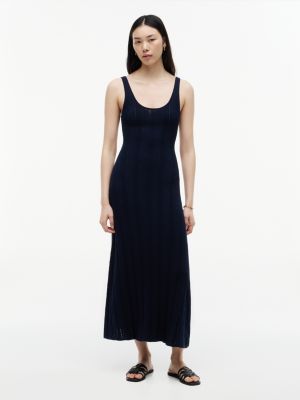 blue cable knit fit and flare midi dress for women tommy hilfiger