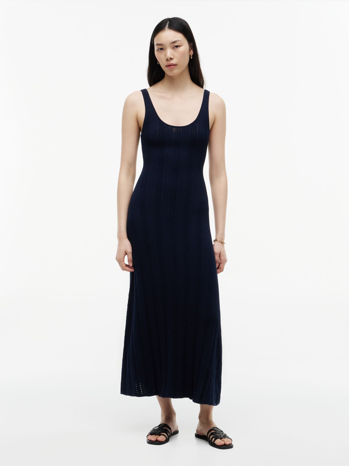 Cable Knit Fit And Flare Midi Dress — Blue