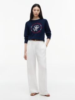 Logo Embroidery Relaxed Crew Neck Jumper — Blue 2