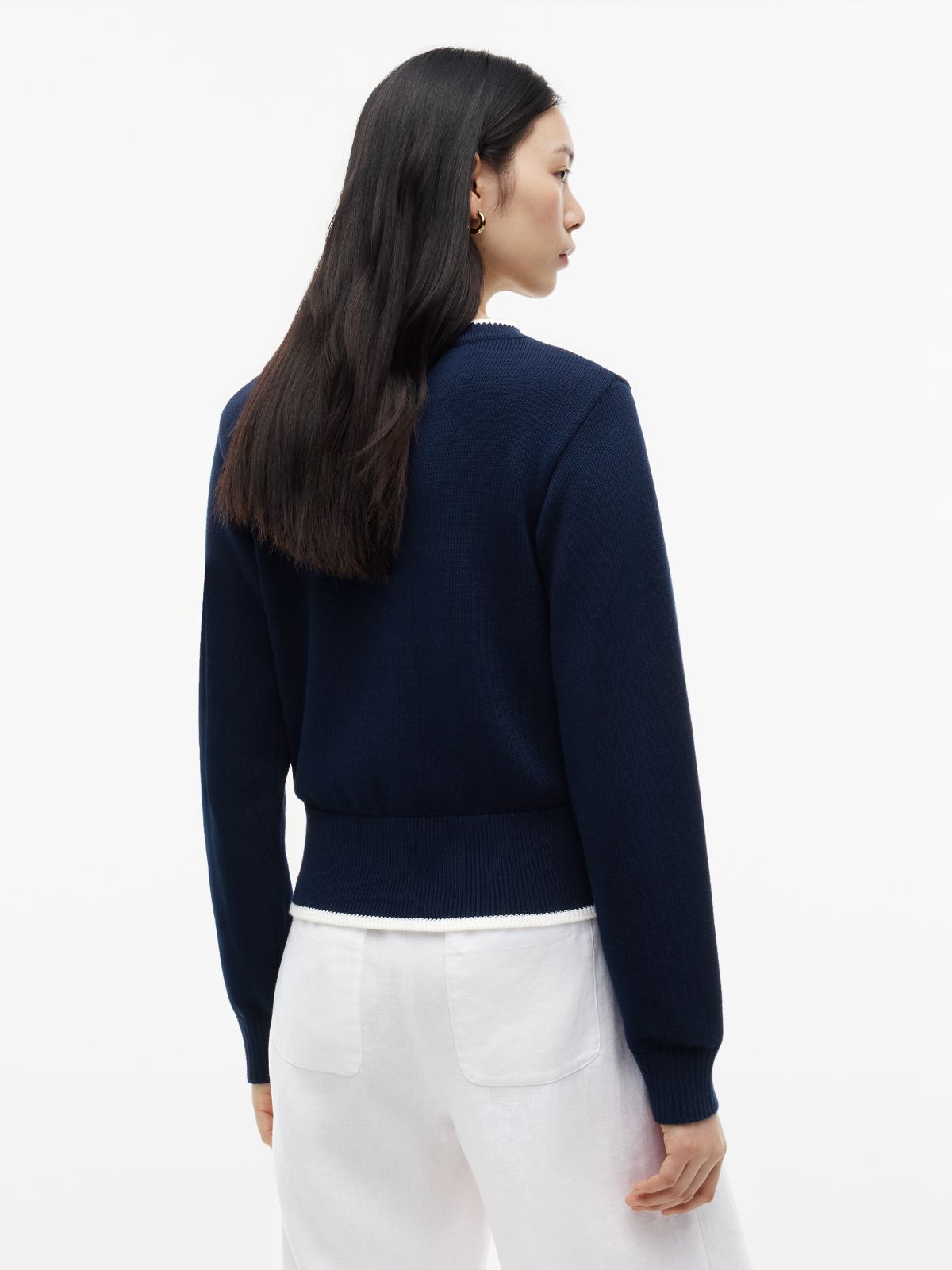 Logo Embroidery Relaxed Crew Neck Jumper — Blue