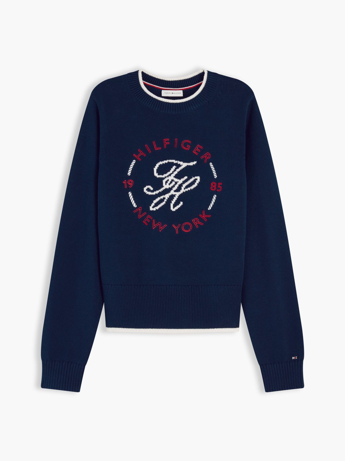 Logo Embroidery Relaxed Crew Neck Jumper — Blue