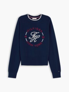 Logo Embroidery Relaxed Crew Neck Jumper — Blue 5