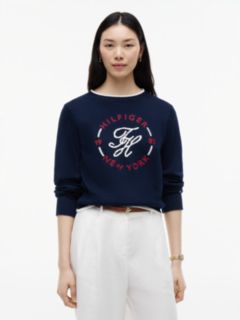 Logo Embroidery Relaxed Crew Neck Jumper — Blue 1