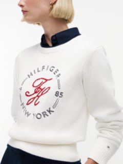Logo Embroidery Relaxed Crew Neck Jumper — White 3