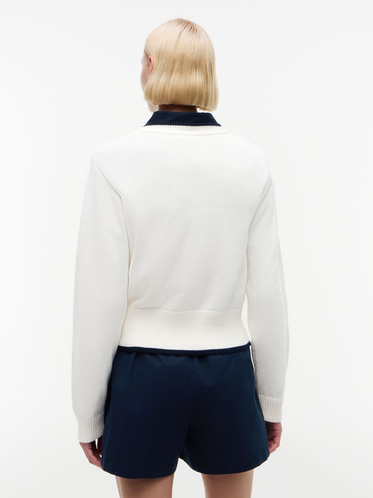 Logo Embroidery Relaxed Crew Neck Jumper — White