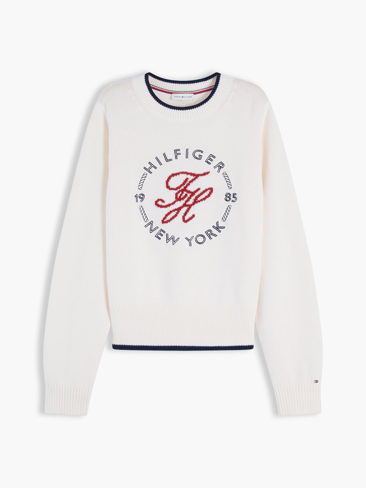 Logo Embroidery Relaxed Crew Neck Jumper — White