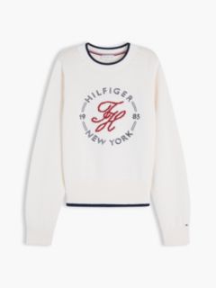 Logo Embroidery Relaxed Crew Neck Jumper — White 5