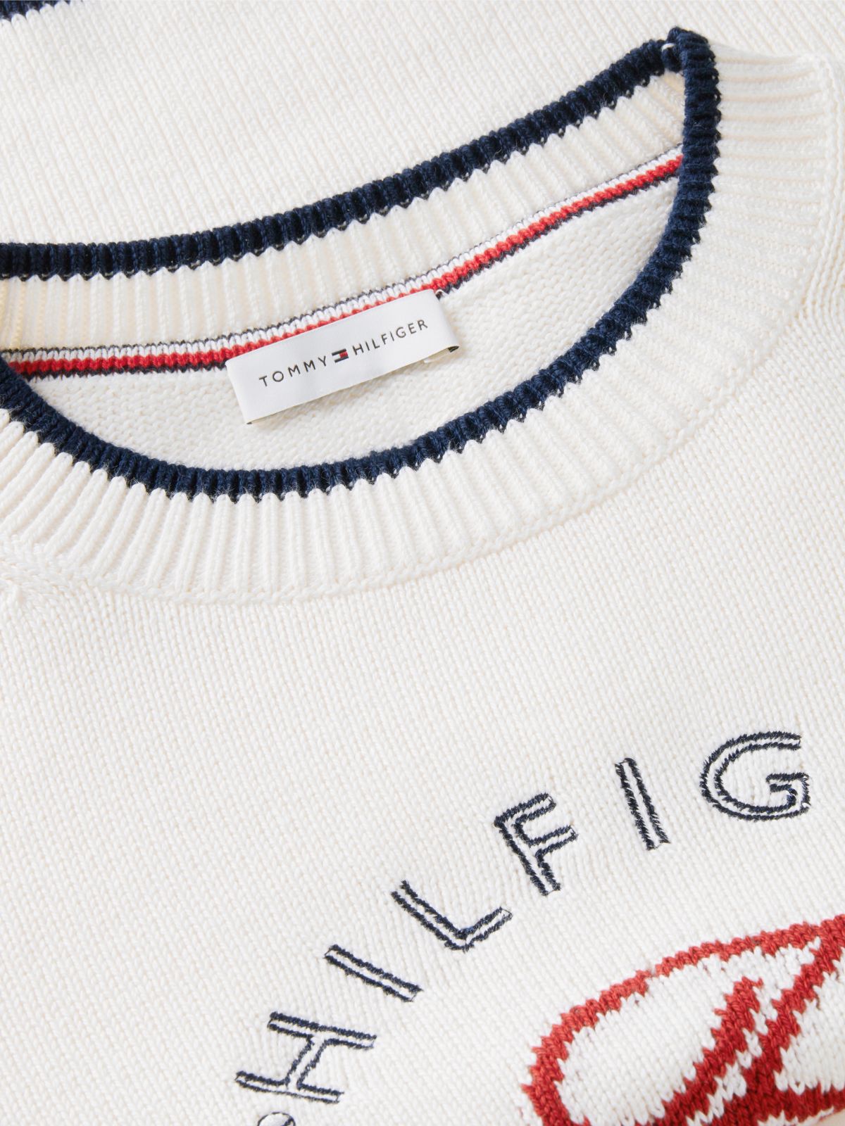 Logo Embroidery Relaxed Crew Neck Jumper — White