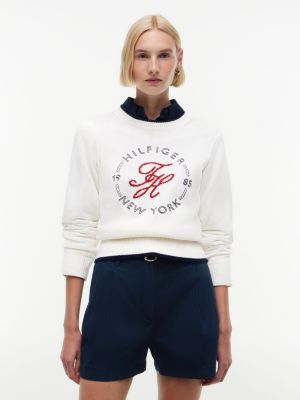 jersey amplio de cuello redondo con logo white de mujeres tommy hilfiger