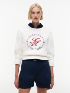 Logo Embroidery Relaxed Crew Neck Jumper — White 1