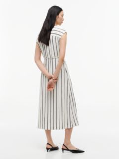 Gold-Tone Button Stripe Midi Dress — White 4