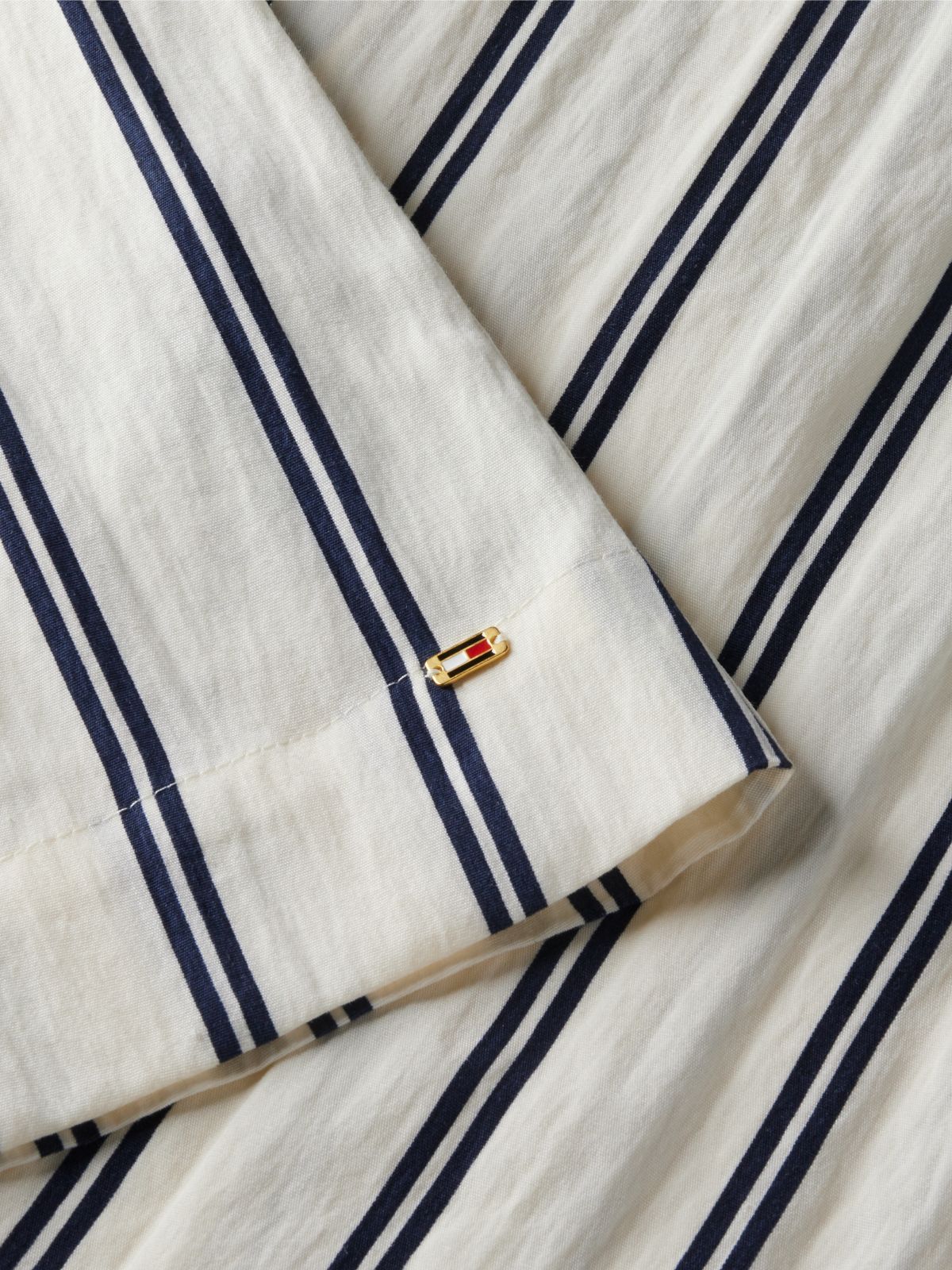 Gold-Tone Button Stripe Midi Dress — White