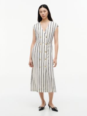 white gold-tone button stripe midi dress for women tommy hilfiger