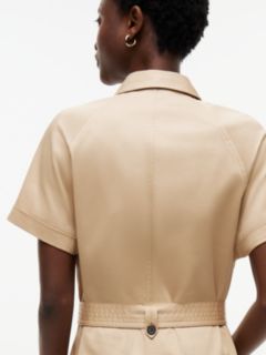 Belted Twill Midi Shirt Dress — Beige 2