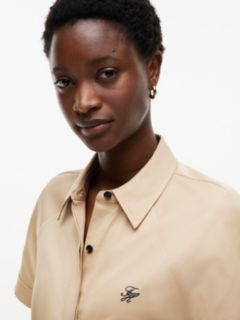 Belted Twill Midi Shirt Dress — Beige 3
