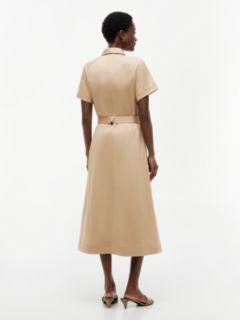Belted Twill Midi Shirt Dress — Beige 4
