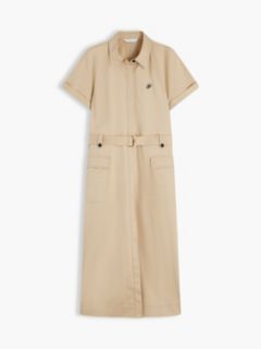 Belted Twill Midi Shirt Dress — Beige 5