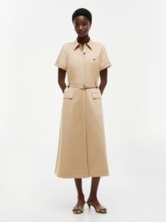 Belted Twill Midi Shirt Dress — Beige 1