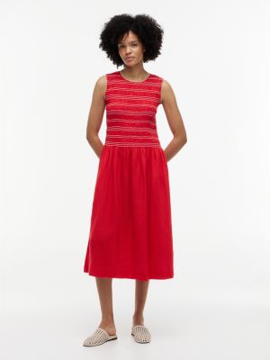 orange pure linen smock sleeveless midi dress for women tommy hilfiger