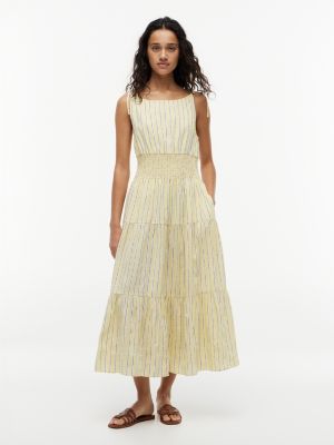 robe midi smockée à bretelles à nouer yellow pour femmes tommy hilfiger