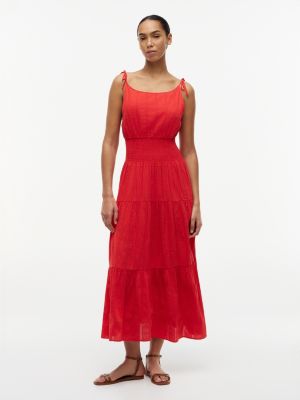 orange seersucker smock tie strap midi dress for women tommy hilfiger