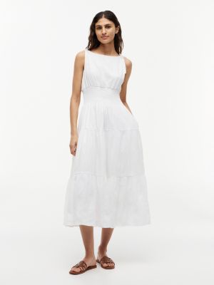 white self-tie strap smock midi dress for women tommy hilfiger
