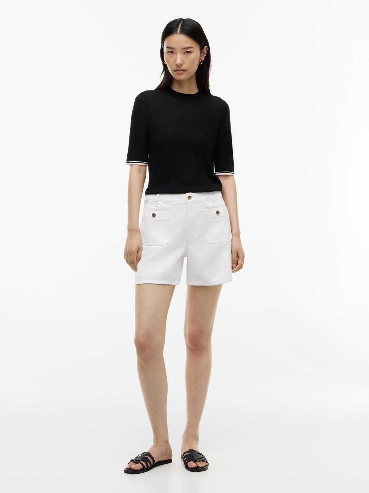 Tipped Short Sleeve Jumper With Silk — Black