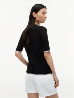Tipped Short Sleeve Jumper With Silk — Black 4