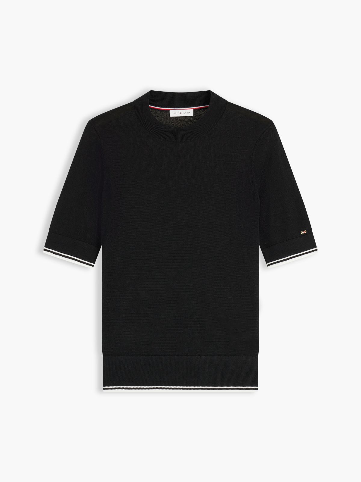 Tipped Short Sleeve Jumper With Silk — Black