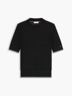 Tipped Short Sleeve Jumper With Silk — Black 5
