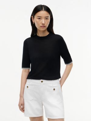 black kurzarm-pullover mit kontrast-detail und seide für damen - tommy hilfiger