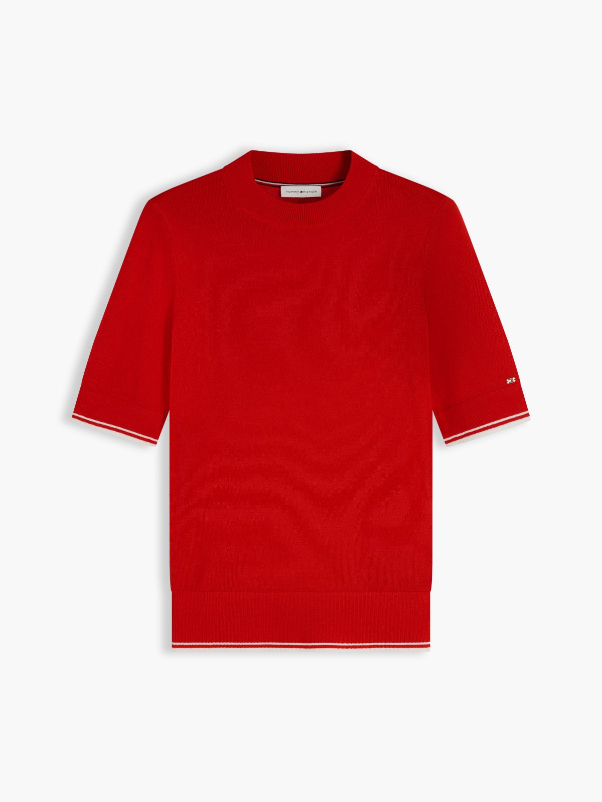 Tipped Short Sleeve Jumper With Silk — Red