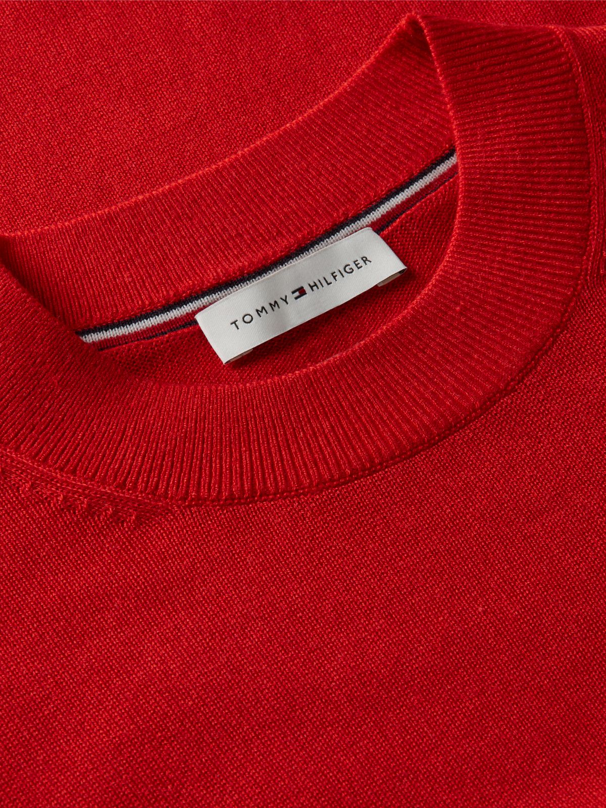 Tipped Short Sleeve Jumper With Silk — Red