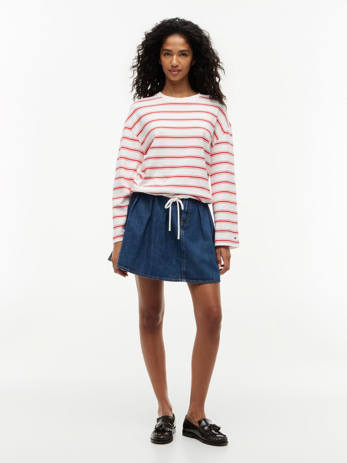 Stripe Drawstring Hem Long Sleeve T-Shirt — Multi
