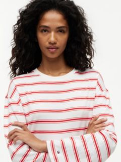 Stripe Drawstring Hem Long Sleeve T-Shirt — Multi 3