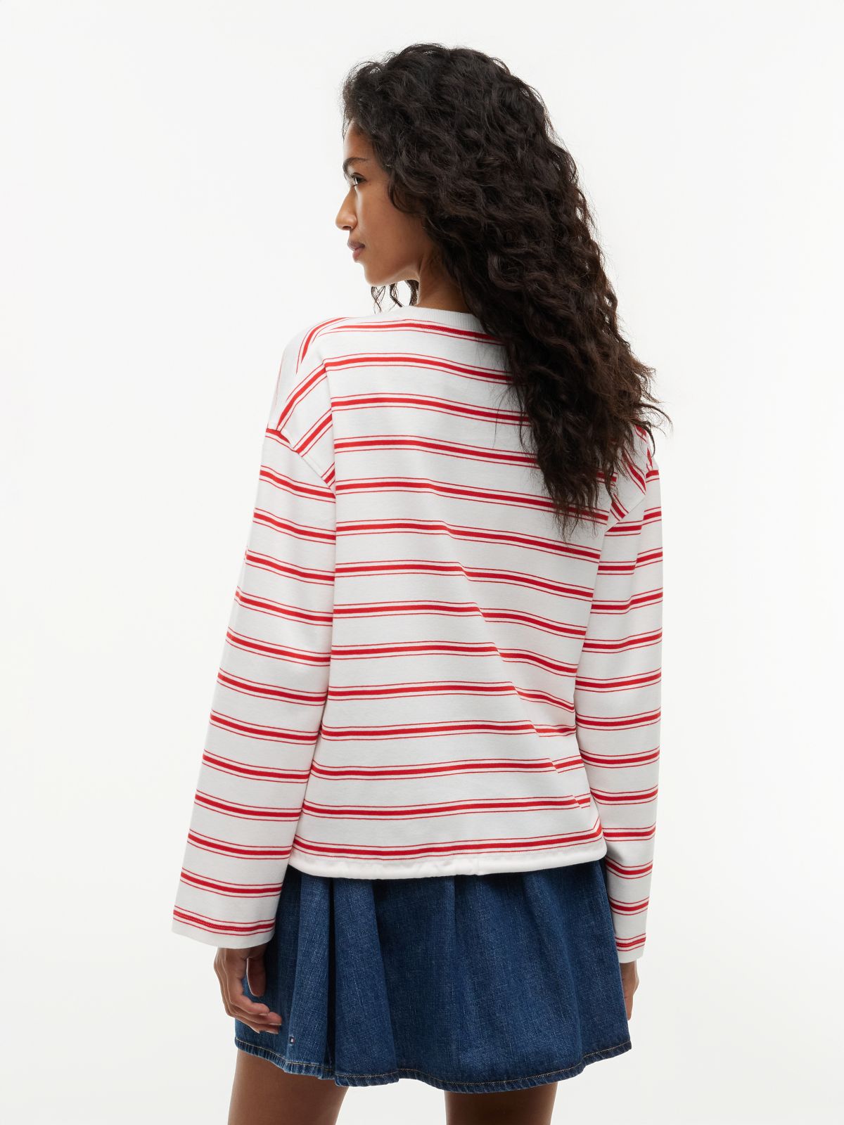 Stripe Drawstring Hem Long Sleeve T-Shirt — Multi