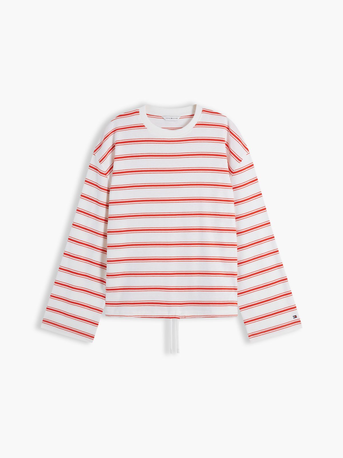 Stripe Drawstring Hem Long Sleeve T-Shirt — Multi