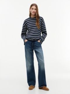 Stripe Drawstring Hem Long Sleeve T-Shirt — Blue 2