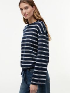 Stripe Drawstring Hem Long Sleeve T-Shirt — Blue 3