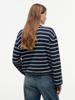 Stripe Drawstring Hem Long Sleeve T-Shirt — Blue 4