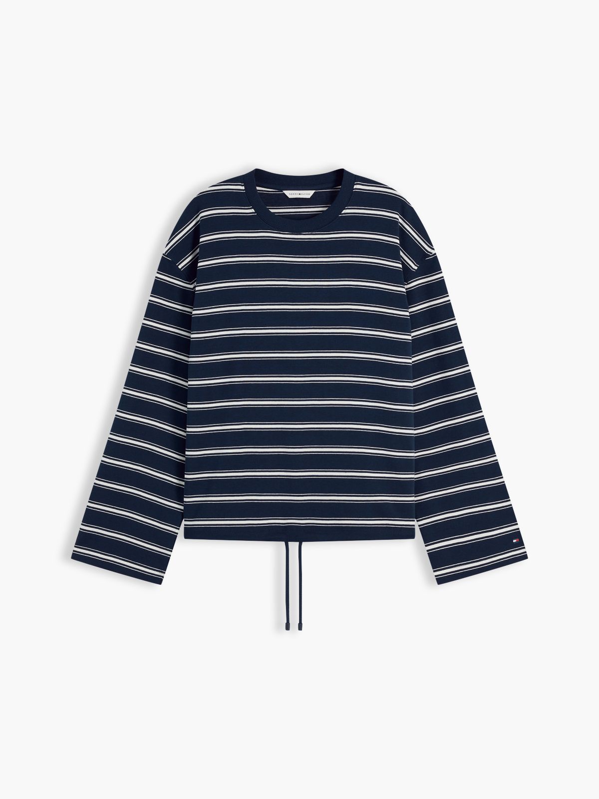 Stripe Drawstring Hem Long Sleeve T-Shirt — Blue