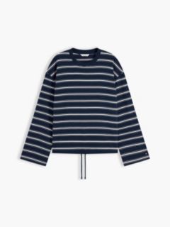 Stripe Drawstring Hem Long Sleeve T-Shirt — Blue 5