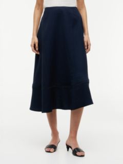 Logo Flare Midi Skirt With Linen — Blue 2