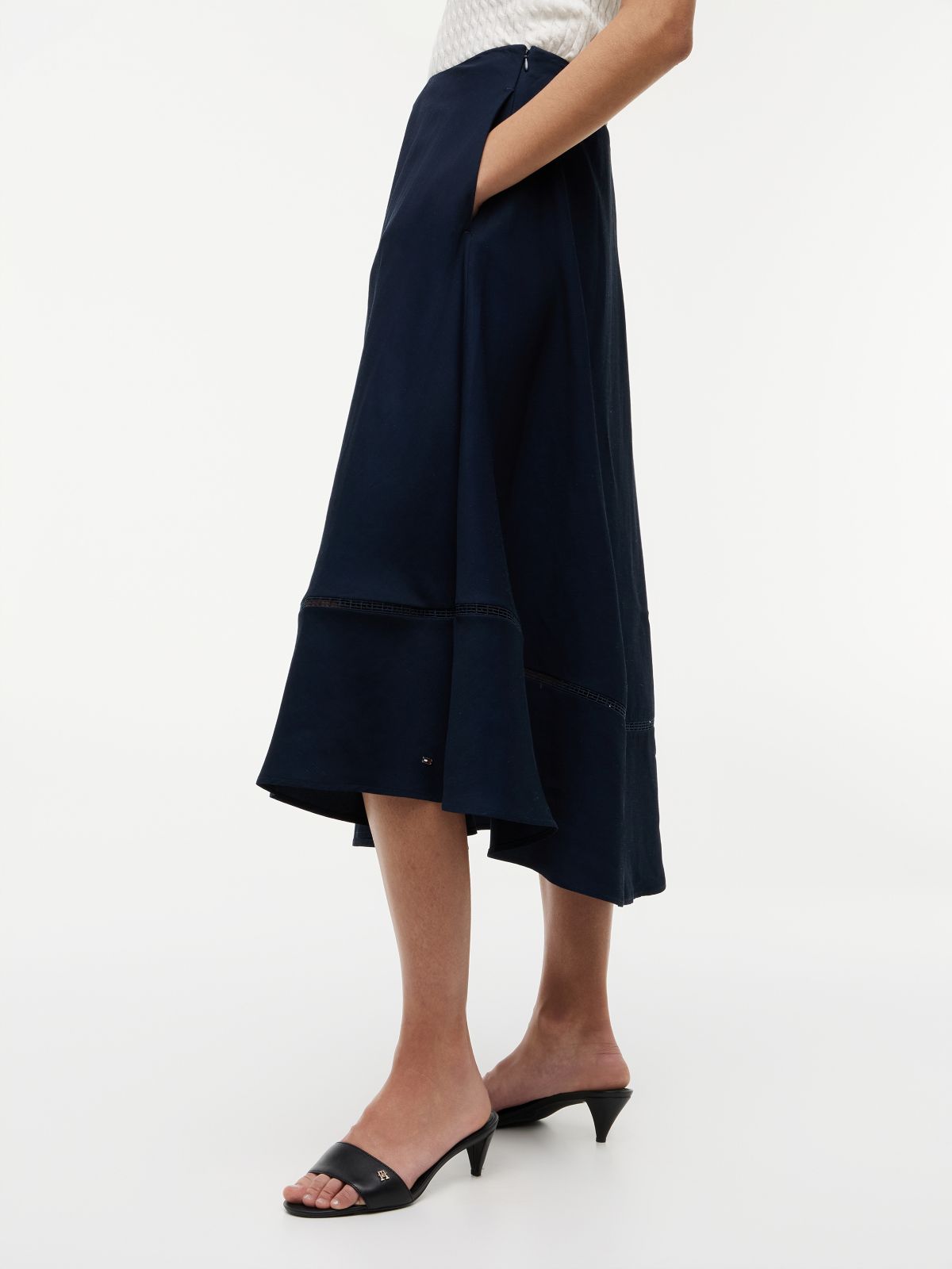 Logo Flare Midi Skirt With Linen — Blue